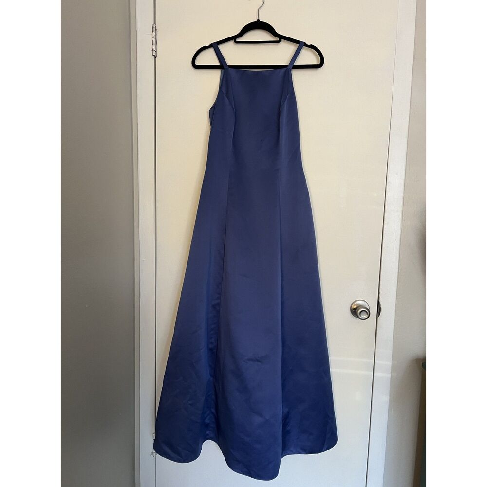 Vintage Y2K hoco formal satin dress a-line strappy bow coquette periwinkle 4/6